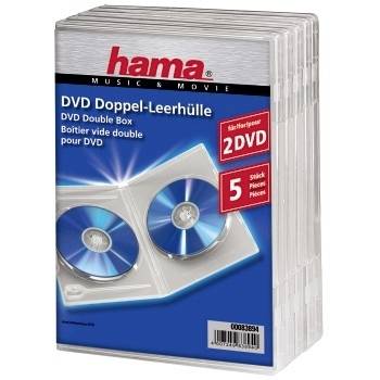 Paket Hama DVD-Doppelhüllen, durchsichtige Kunststoffhüllen für 2 DVDs, 5er-Pack.