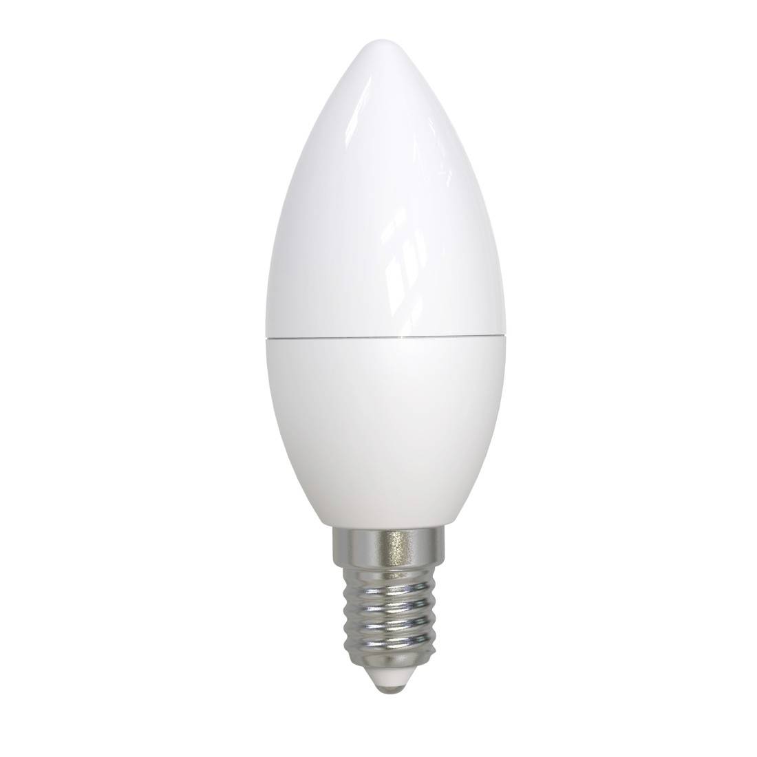 Weiße LED-Kerzenleuchter-Glühbirne auf einfachem Hintergrund.