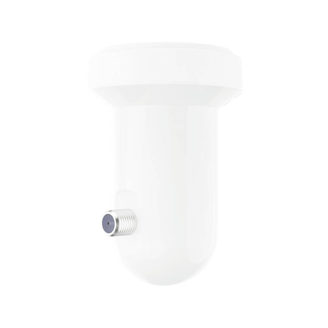 Weißes zylindrisches Sanitärfiltergehäuse mit seitlichem Gewinde-Ein-/Auslass, freigestellt auf weißem Hintergrund.