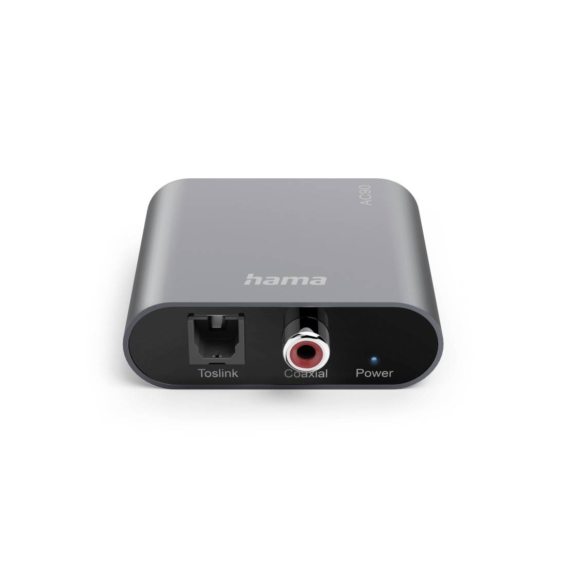 Hama Digitalaudio-Konverter mit Toslink- und Koaxial-Eingängen und einer Betriebsanzeige.