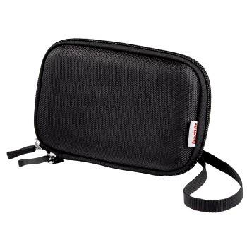 Schwarzes Etui mit Reißverschluss und Handschlaufe, isoliert auf weißem Hintergrund dargestellt.