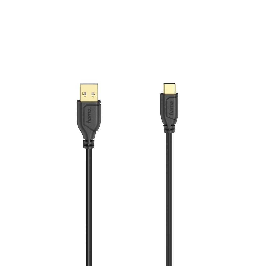 Zwei schwarze USB-Kabel auf weißem Hintergrund, eines mit einem USB-A-Stecker und eines mit einem USB-C-Stecker.