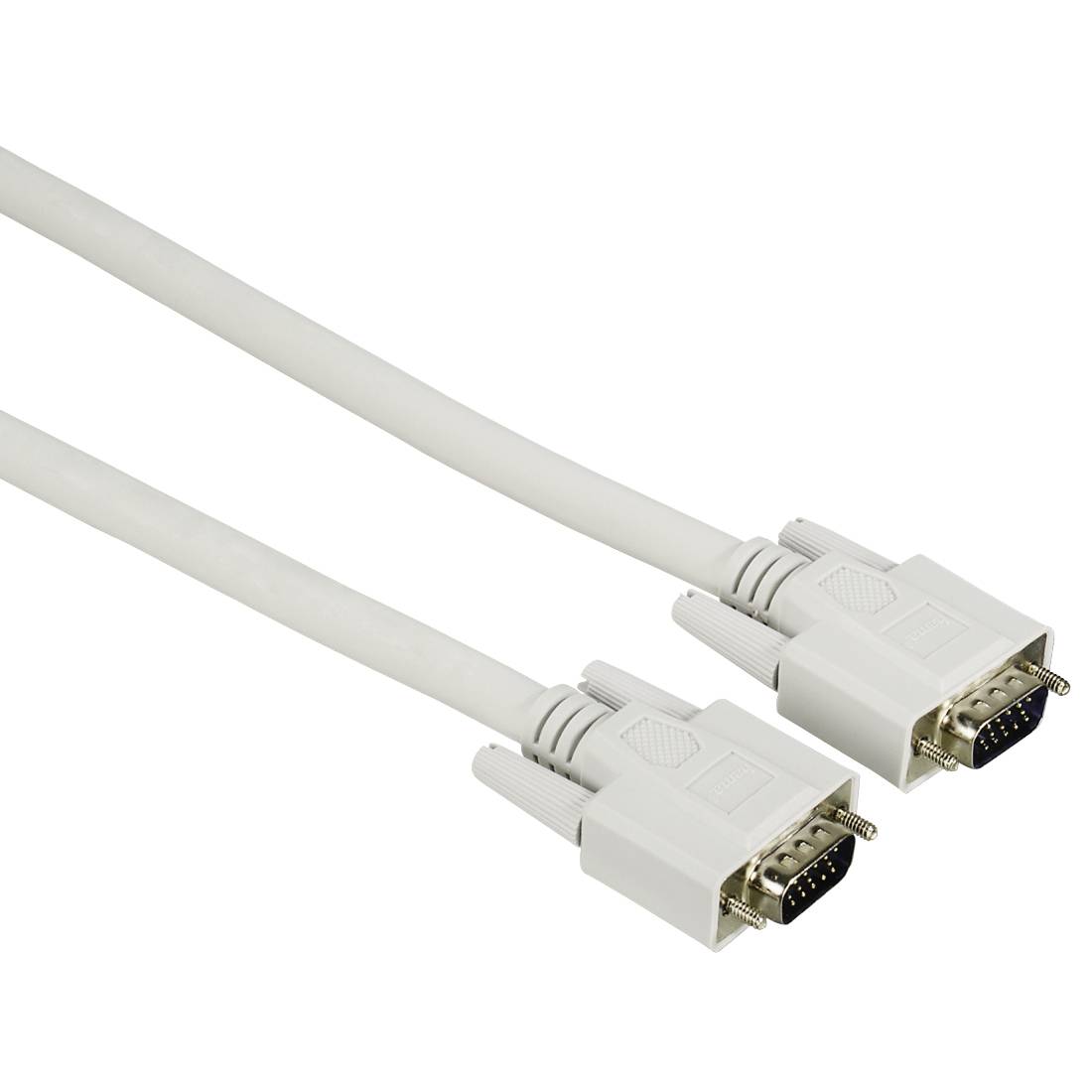 Zwei weiße VGA-Monitorkabel mit 15-poligen Anschlüssen auf einem einfachen weißen Hintergrund.