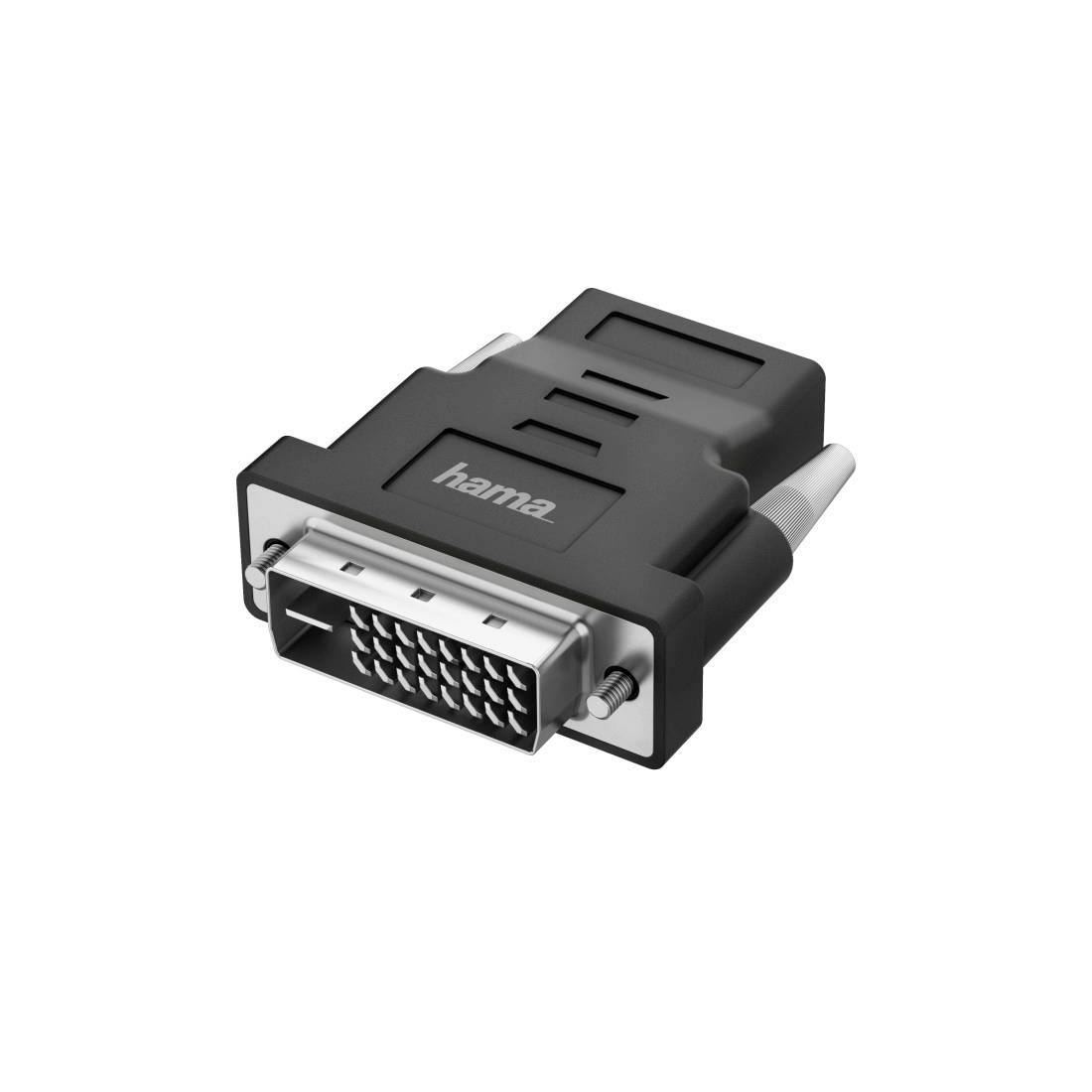 DVI-Adapterstecker mit einem schwarzen Hama-Stecker auf weißem Hintergrund.