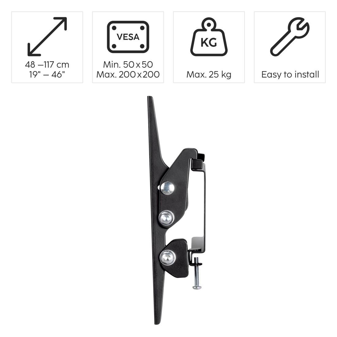 TV-Wandhalterung für 19-46 Zoll Bildschirme, VESA 50x50 bis 200x200, unterstützt bis zu 25 kg, einfach zu installieren.