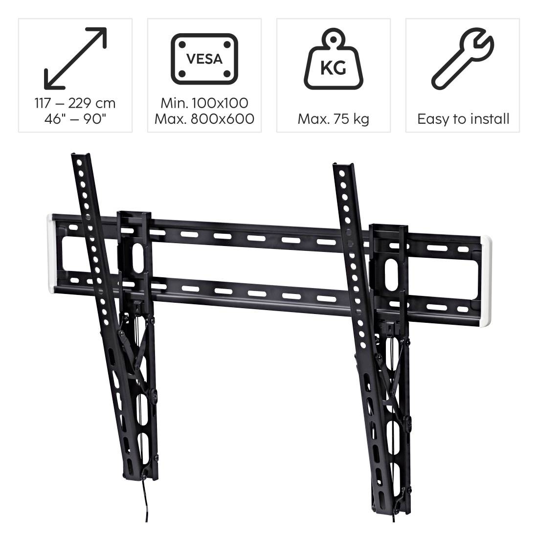 Wandmontierte TV-Halterung für 46-90 Zoll Fernseher, VESA 100x100 bis 800x600, unterstützt bis zu 75 kg, einfache Installation.