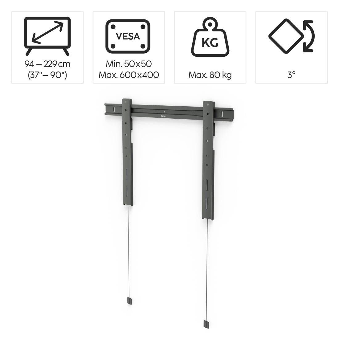 Wandmontierter TV-Halter mit verstellbaren Schienen; unterstützt 94-229 cm (37-90