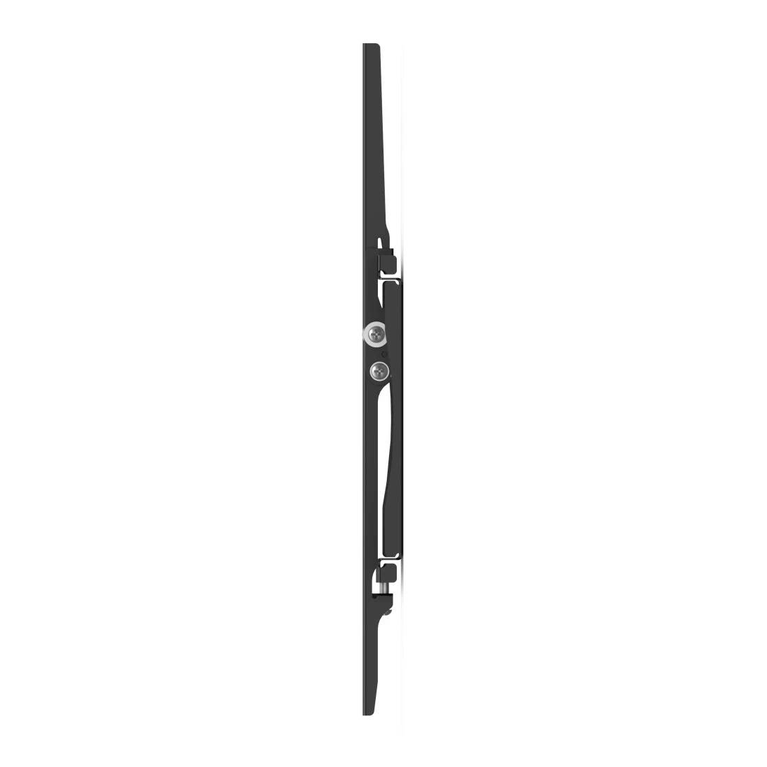 Schlanker schwarzer Metallriegel für Tür oder Fenster, shown in profile auf weißem Hintergrund.