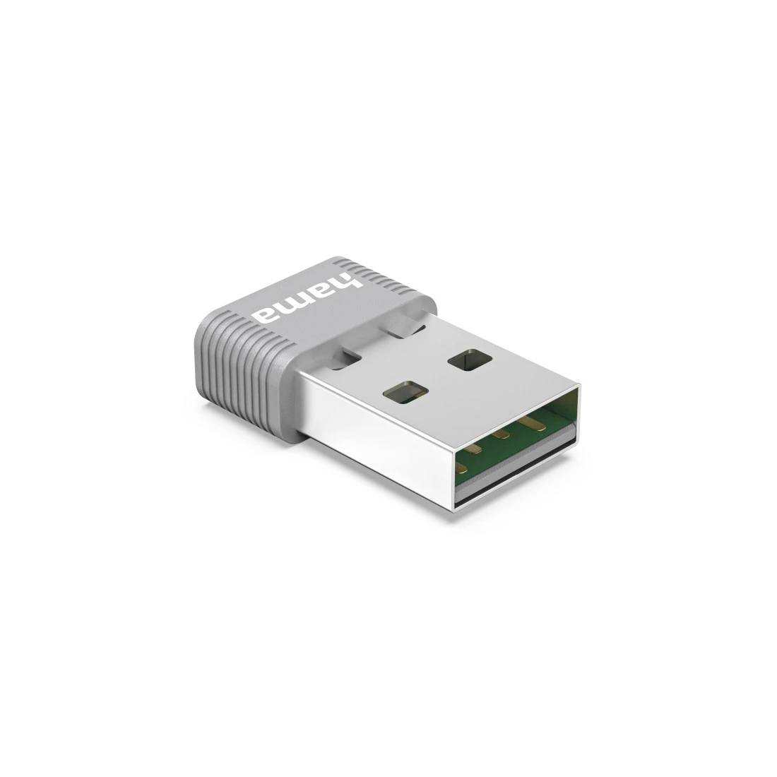 Nahaufnahme eines kleinen USB-Wireless-Adapter-Dongles mit einer grauen gerippten Kappe und silbernem Anschluss auf weißem Hintergrund.