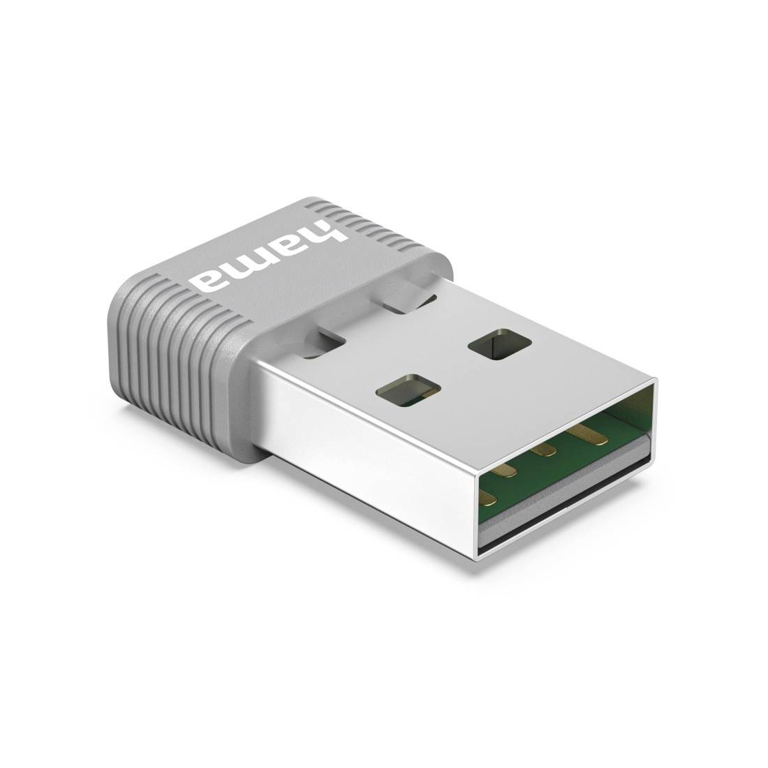 Nahaufnahme eines kleinen silbernen USB-Dongle-Adapters mit einer grau strukturierten Kappe, die mit 