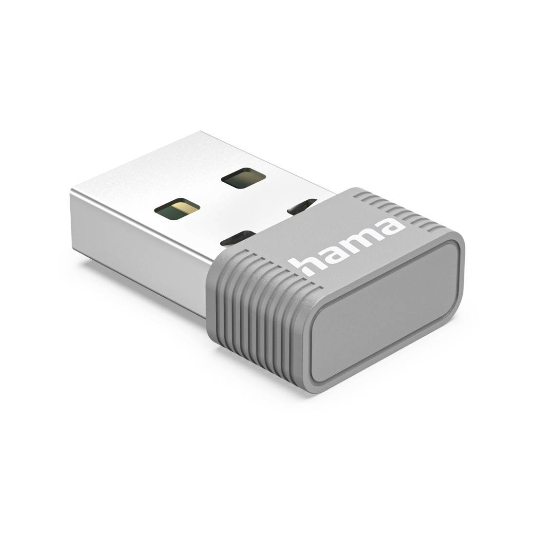 Nahaufnahme eines kleinen grauen USB-Funkadapters mit 
