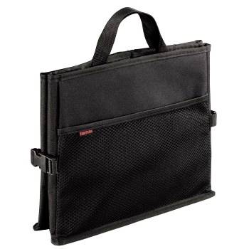 Schwarze Dokumententasche mit Reißverschluss, Griff und vorderer Netztasche, auf weißem Hintergrund abgebildet.