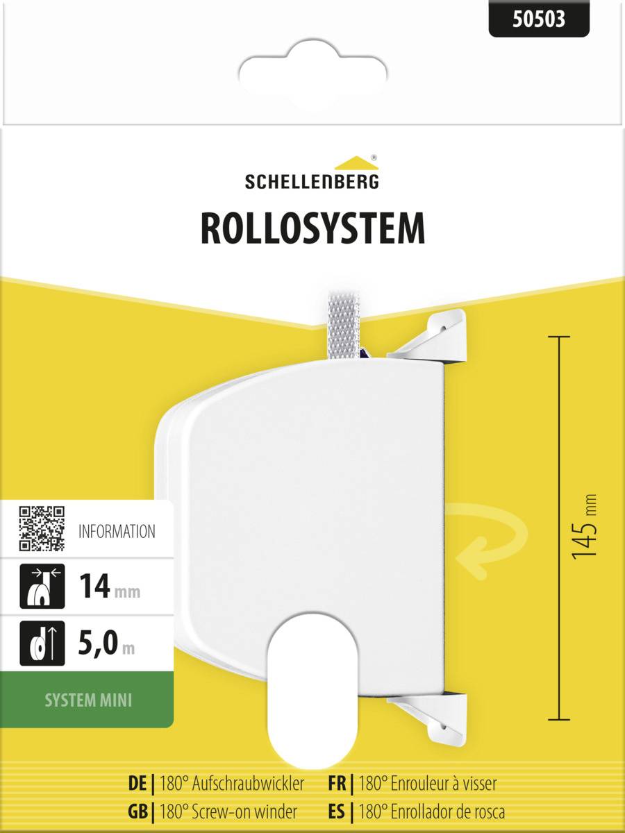 Schellenberg Rolllosystem Mini-Wickler-Paket, Größe 14 mm und 5,0 m Band, 145 mm hoch.