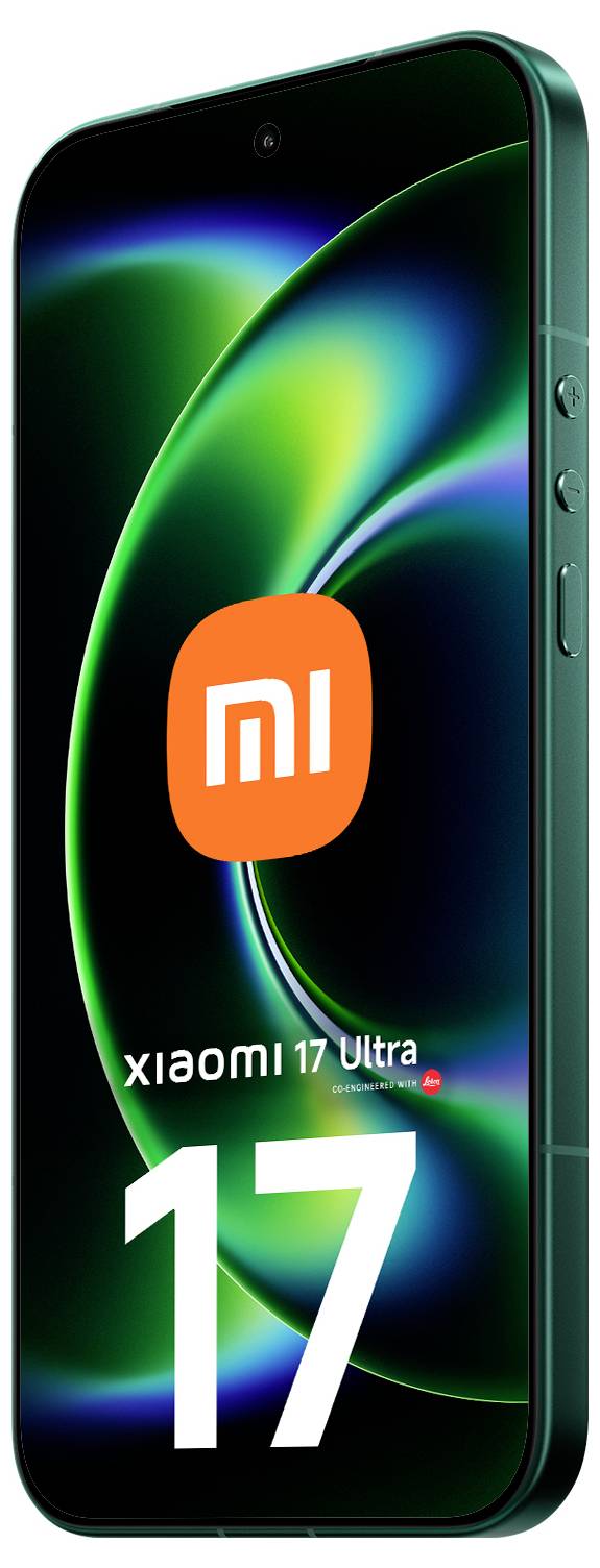 Xiaomi 17 Ultra Smartphone, von vorne und von der Seite dargestellt, mit dem "mi"-Logo auf dem Bildschirm und dem Modellnamen "Xiaomi 17 Ultra" über der großen Zahl "17".