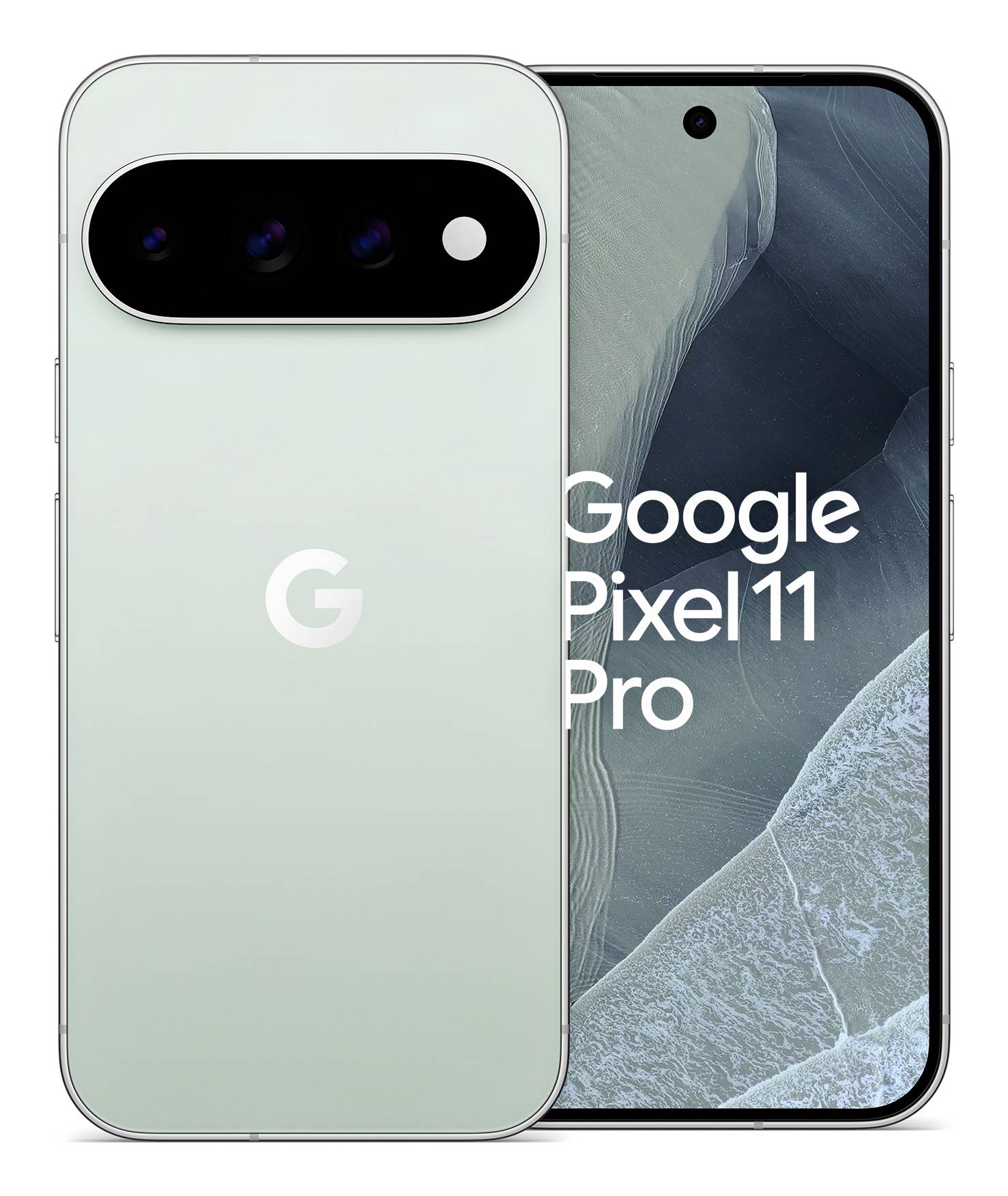 Google Pixel 11 Pro Smartphone von vorne und hinten gezeigt, mit „Google Pixel 11 Pro