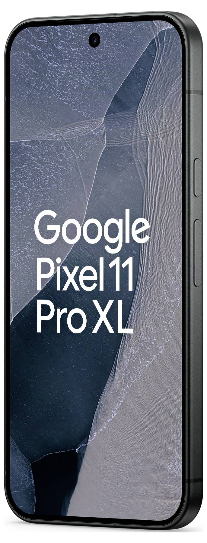 Ein Google Pixel 11 Pro XL Smartphone in Vorderansicht mit dem Modellnamen auf dem Bildschirm angezeigt.
