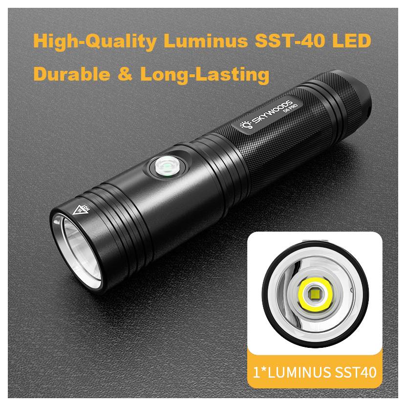 Schwarze Skywood-Taschenlampe mit „hochwertigem Luminus SST-40 LED