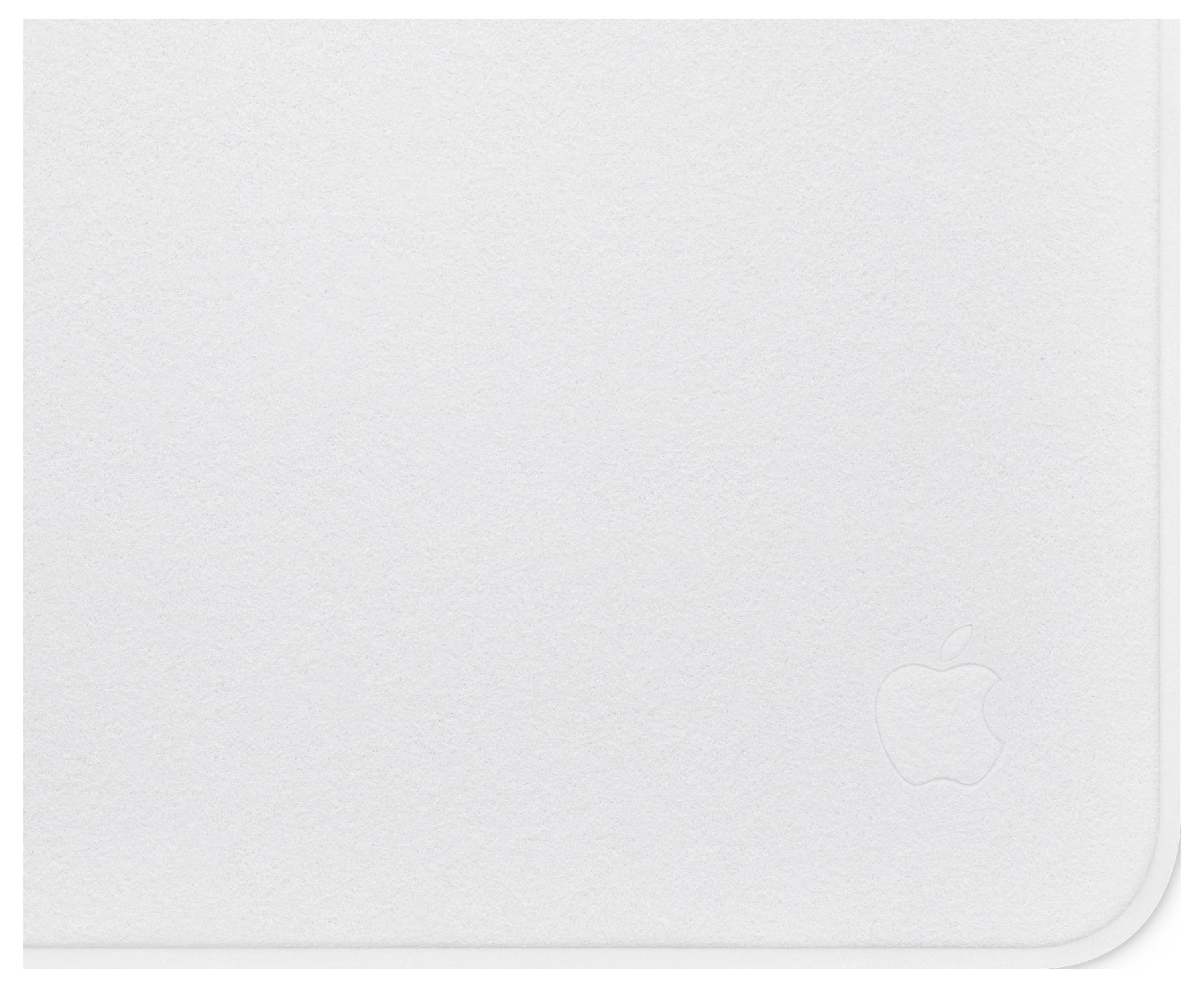 Flache weiße Apple-Gerätebox oder Verpackung mit einem subtil geprägten Apple-Logo in der unteren rechten Ecke.