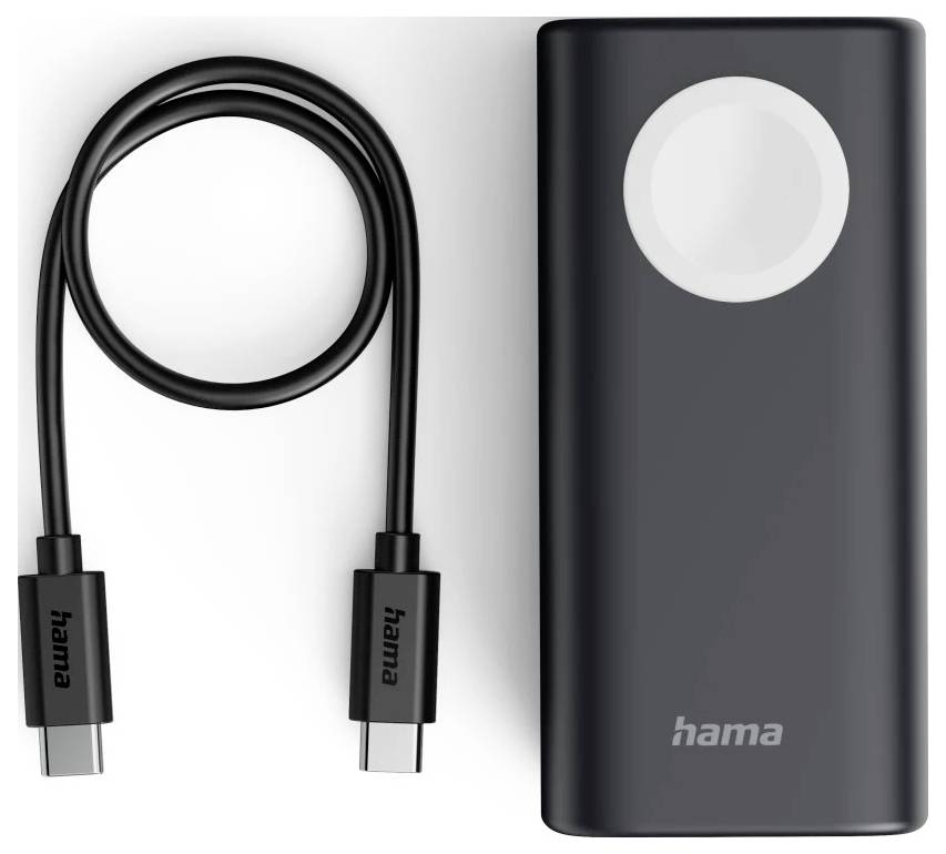 Schwarzes USB-C-Ladekabel mit Transporttasche, Marke Hama.