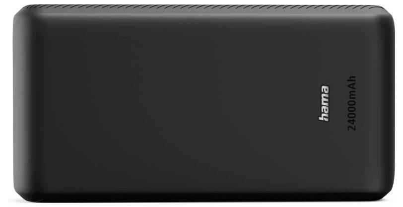 Schwarze tragbare Powerbank mit der Aufschrift 