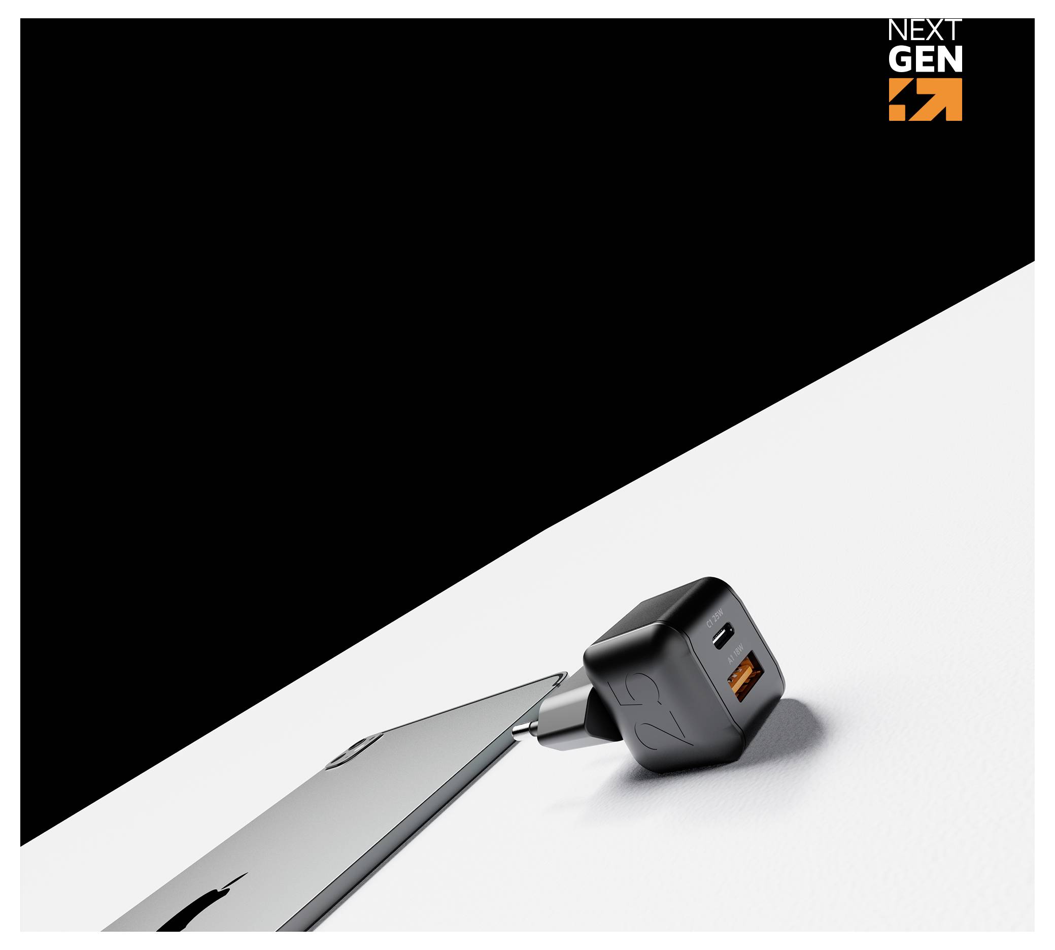 Ein schwarzes und oranges „NEXT GEN