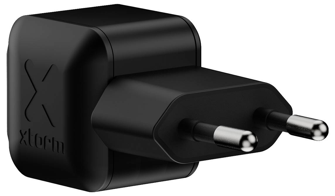 Schwarzes USB-Wandladegerät mit zwei runden europäischen Steckerstiften