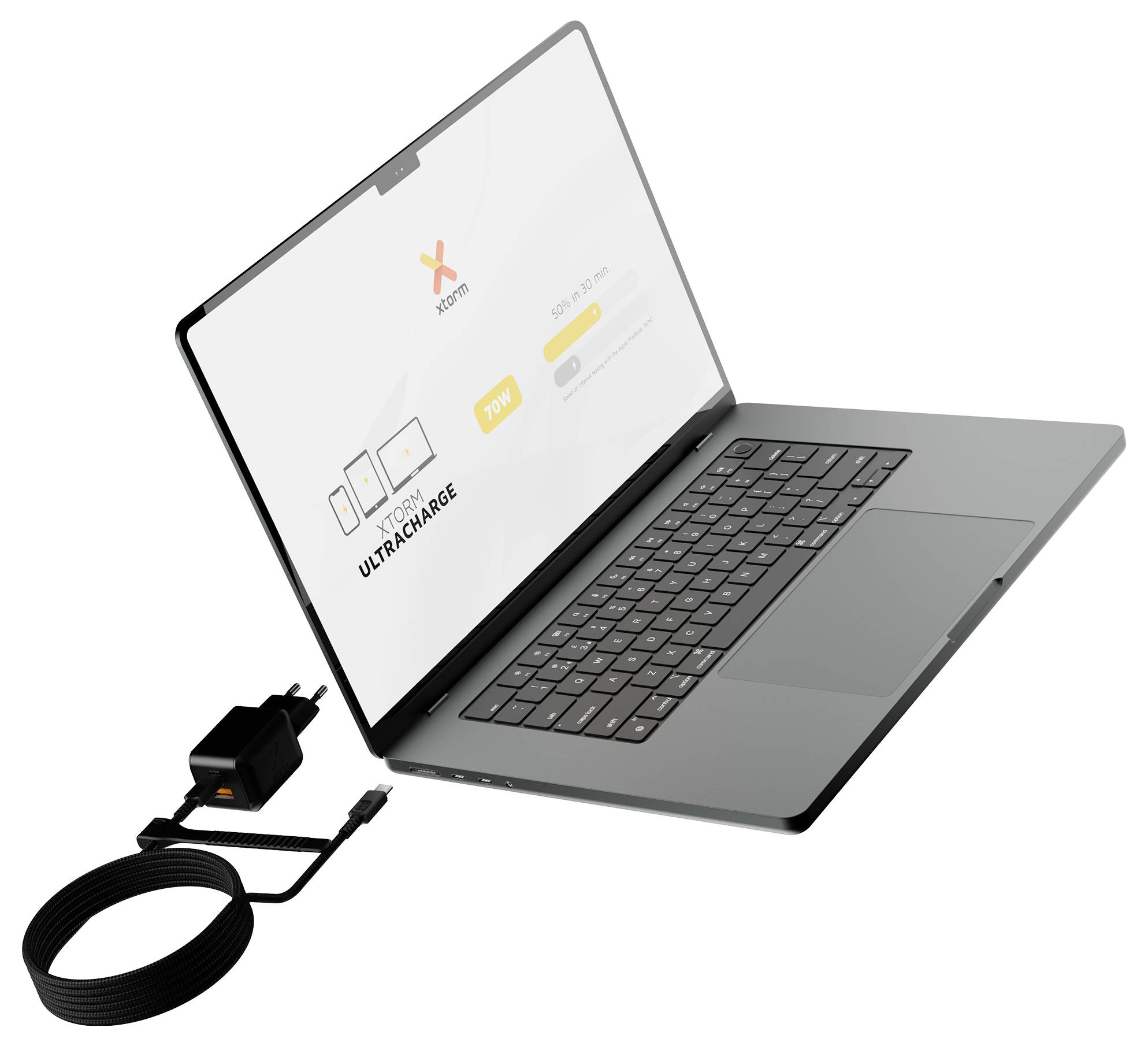 Grauer Laptop, der offen mit 