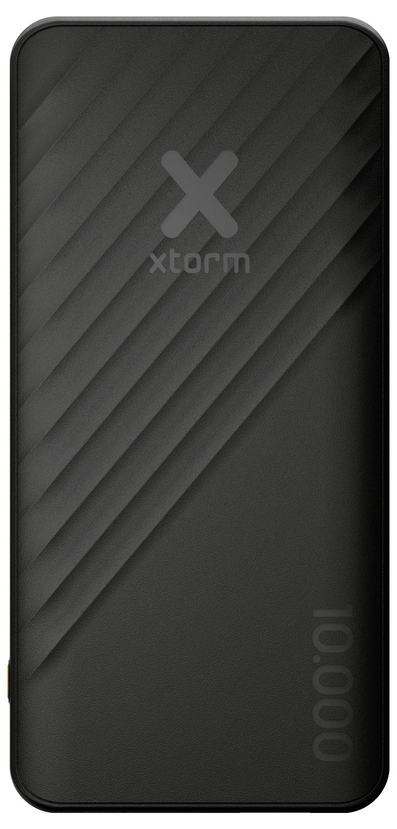 Black Xtorm tragbare Powerbank mit diagonalem Streifendesign und „10.000