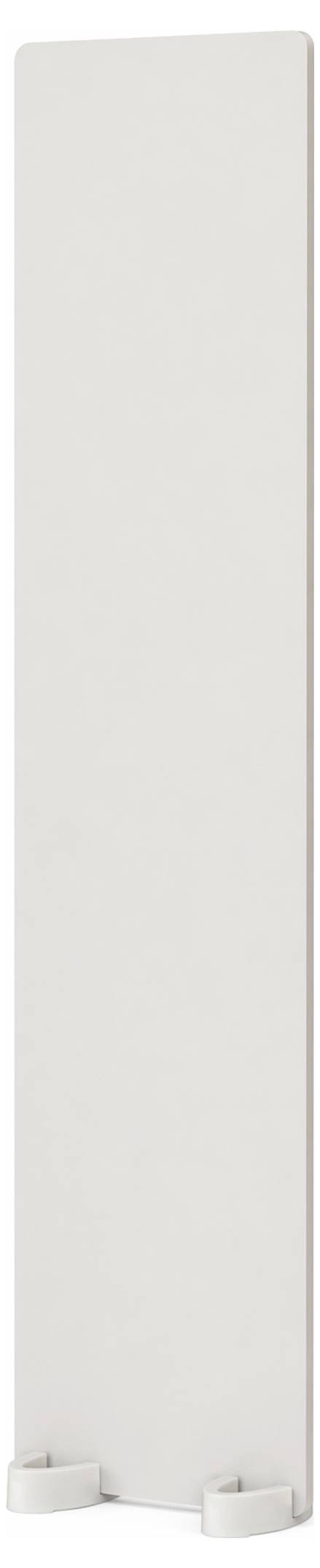 Ein hohes weißes rechteckiges Panel mit zwei kleinen abgerundeten Füßen am unteren Ende, dargestellt vor einem schlichten Hintergrund.