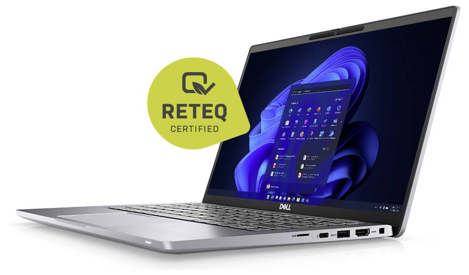 Dell-Laptop, geöffnet mit Windows 11, überlagert mit einem 