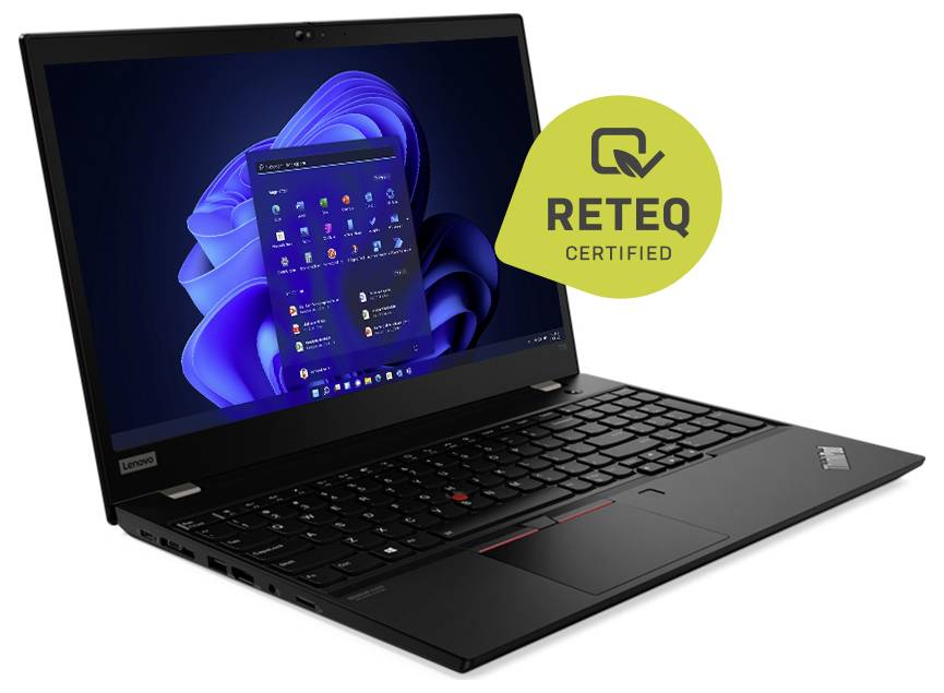 Schwarzer Lenovo-Laptop offen mit Windows 11 und 