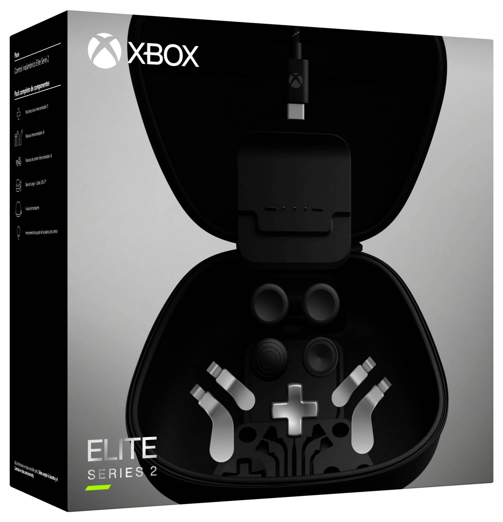 Xbox Elite Series 2 Controller-Transportkoffer, geöffnet dargestellt, mit geformten Fächern für Controller-Teile und Zubehör.