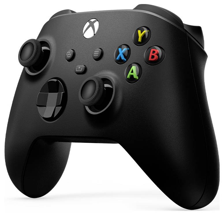 Schwarzer Xbox-Spielecontroller mit Analog-Sticks, D-Pad und farbigen A-, B-, X-, Y-Tasten auf weißem Hintergrund.