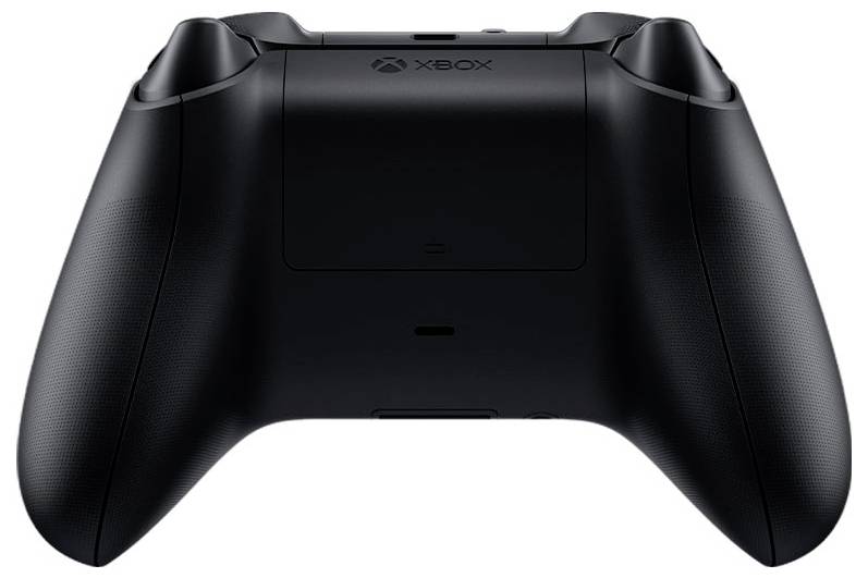 Schwarzer Xbox-Gamecontroller von vorne auf weißem Hintergrund.