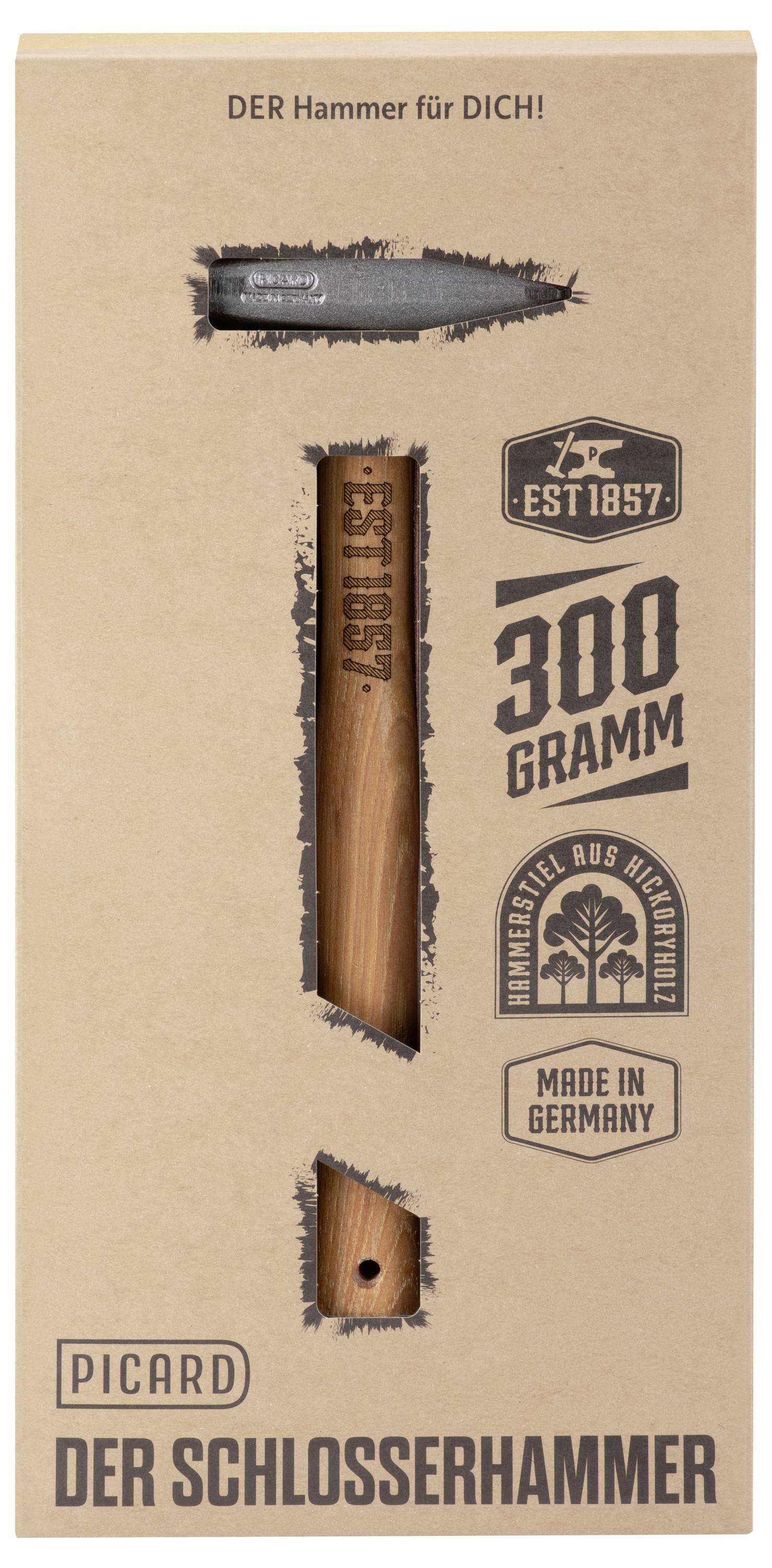 Produktverpackung für einen Picard Schlosserhammer, beschriftet mit „Der Hammer für dich!