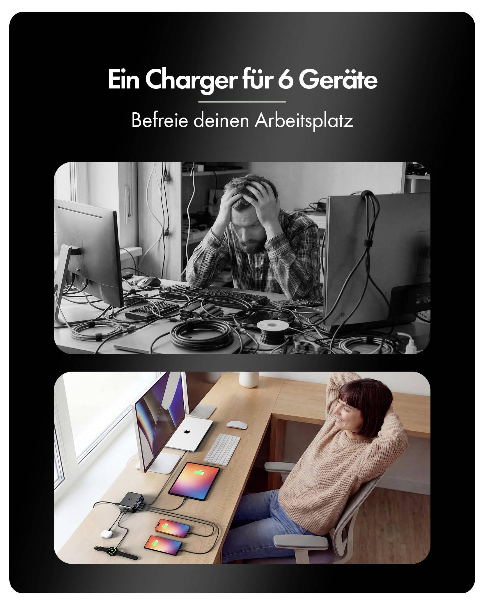 ICY BOX IB-PS2401 USB Ladestation 240W 4x USB-C®, 2x USB-A Schwarz Innenbereich GaN