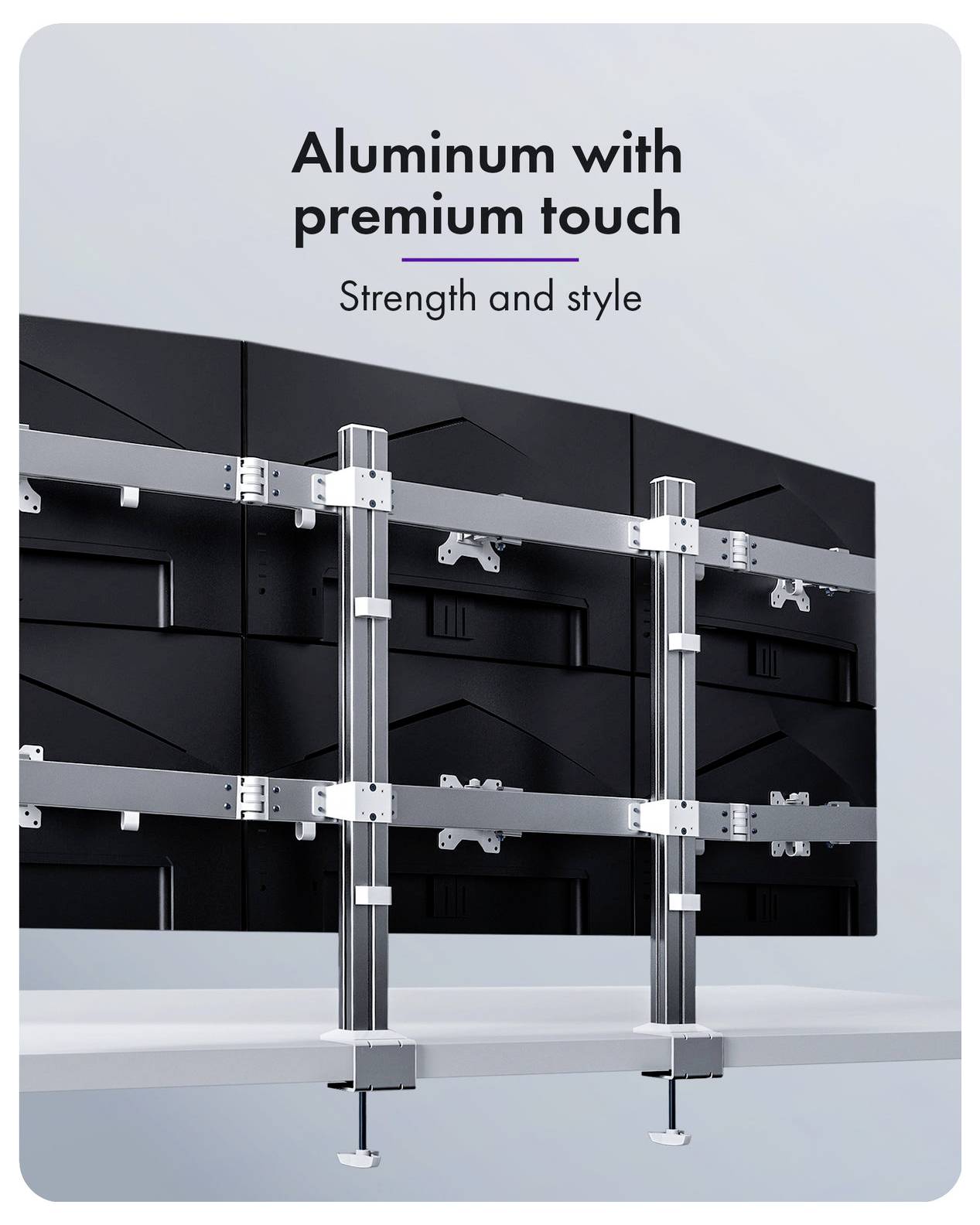 ICY BOX IB-MS666-T6 Monitor-Tischhalterung 6 Display(s) 81,3cm (32") Silber Neigbar, Schwenkbar, Drehbar, Rotierbar