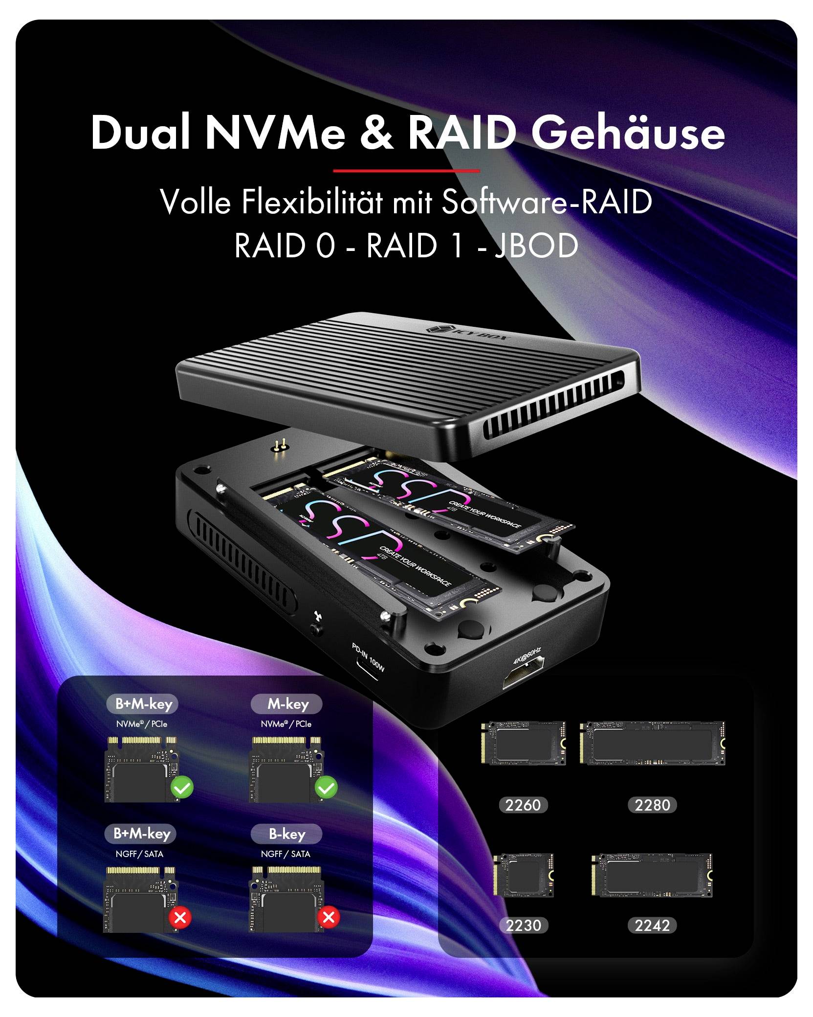 ICY BOX IB-RD2818DK-40G M.2 SSD-Gehäuse USB-C®, Thunderbolt 3 M.2 NVMe PCIe 4.0 x4 61203
