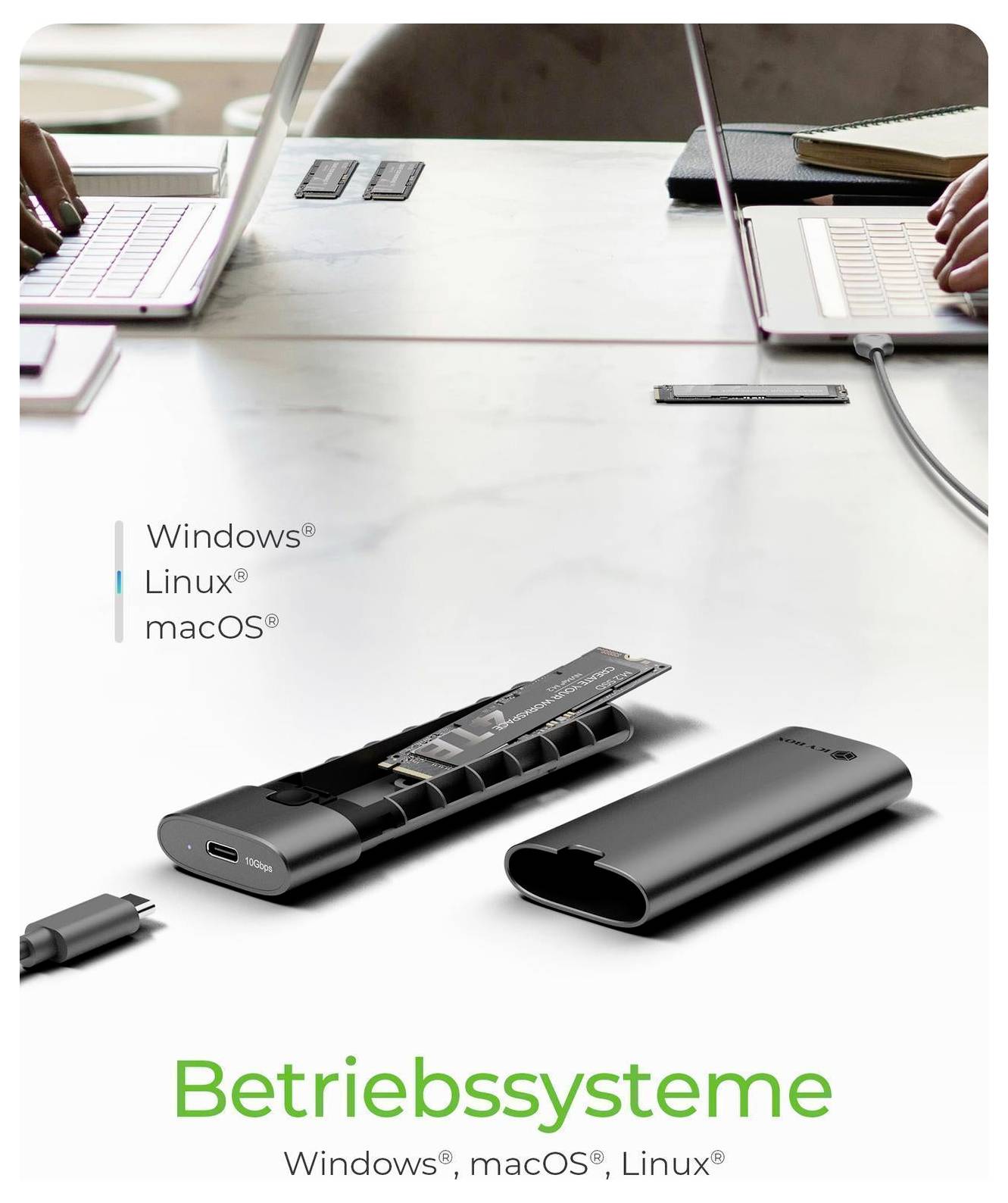 ICY BOX IB-1806MT-CU31 M.2 SSD-Gehäuse USB-C® (USB 3.2 Gen 2) 10 GBit/s M.2 PCIe NVMe 2230, 2242, 2260, 2280 61173