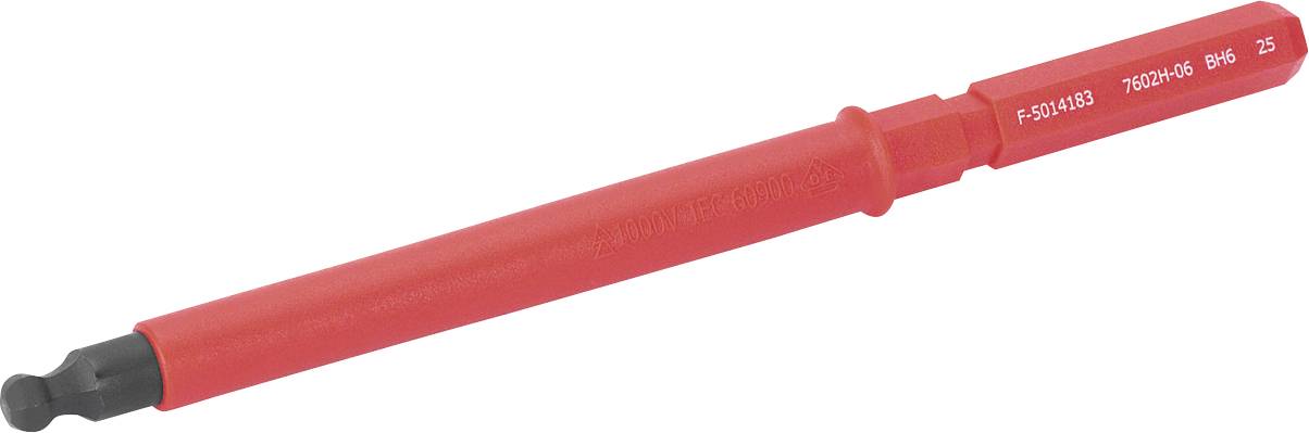 Rote isolierte elektrische Testmessspitze mit schwarzer Spitze und rotem Griff, gezeigt auf weißem Hintergrund.