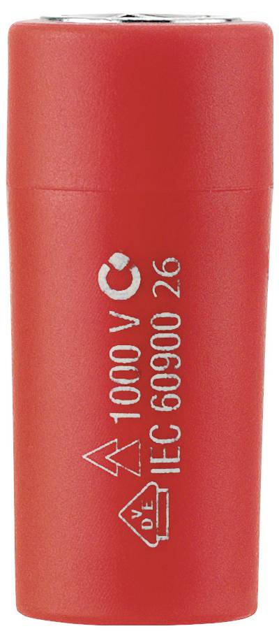 Rote zylindrische Batterie mit den Aufschriften „1000 V