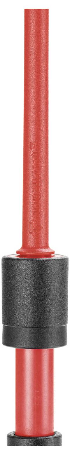 Nahaufnahme eines roten Lippenstifts mit schwarzem Gehäuse, vertikal auf weißem Hintergrund angezeigt.