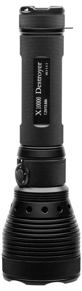 Schwarze tragbare Taschenlampe mit der Bezeichnung „X100 Destroyer