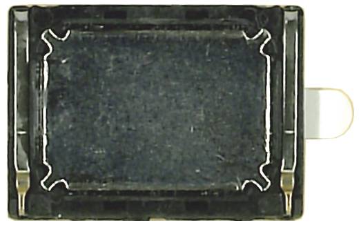 Schwarze rechteckige elektronische Komponente mit Metallkontakten und einer Seitenschleife, wahrscheinlich ein Stecker- oder Relais-Teil auf weißem Hintergrund.