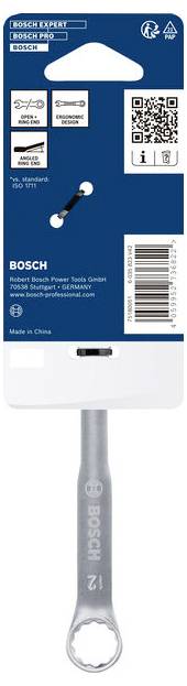 Bosch 12-mm-Steckschlüssel-Schlüsselanhänger-Werkzeug in Einzelhandelsverpackung auf einer blau-weißen Karte.