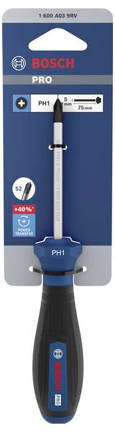 Bosch Professional PRO Schraubendreher PH1 x 75mm 1600A039RV Kreuzschlitz-Schraubendreher PH 1 Klingenlänge: 75mm