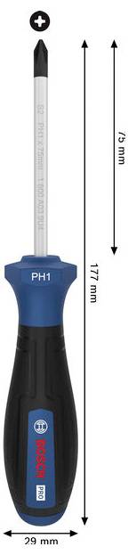 Bosch Professional PRO Schraubendreher PH1 x 75mm 1600A039RV Kreuzschlitz-Schraubendreher PH 1 Klingenlänge: 75mm
