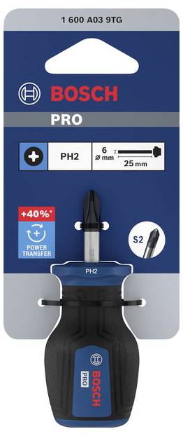 Bosch Professional PRO Stubby-Schraubendreher PH2 x 25mm 1600A039TG Kreuzschlitz-Schraubendreher PH 2 Klingenlänge: 25mm