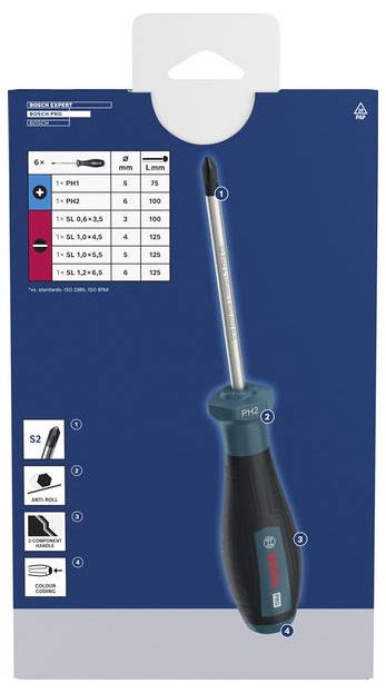 Bosch Professional 1600A039PE Schraubendreher-Set 6teilig PH, Schlitz