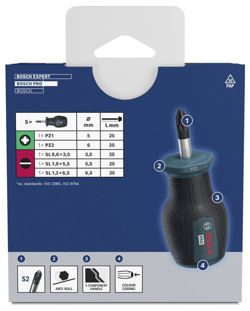 Bosch Professional 1600A03HU7 Schraubendreher-Set 5teilig PZ, Schlitz